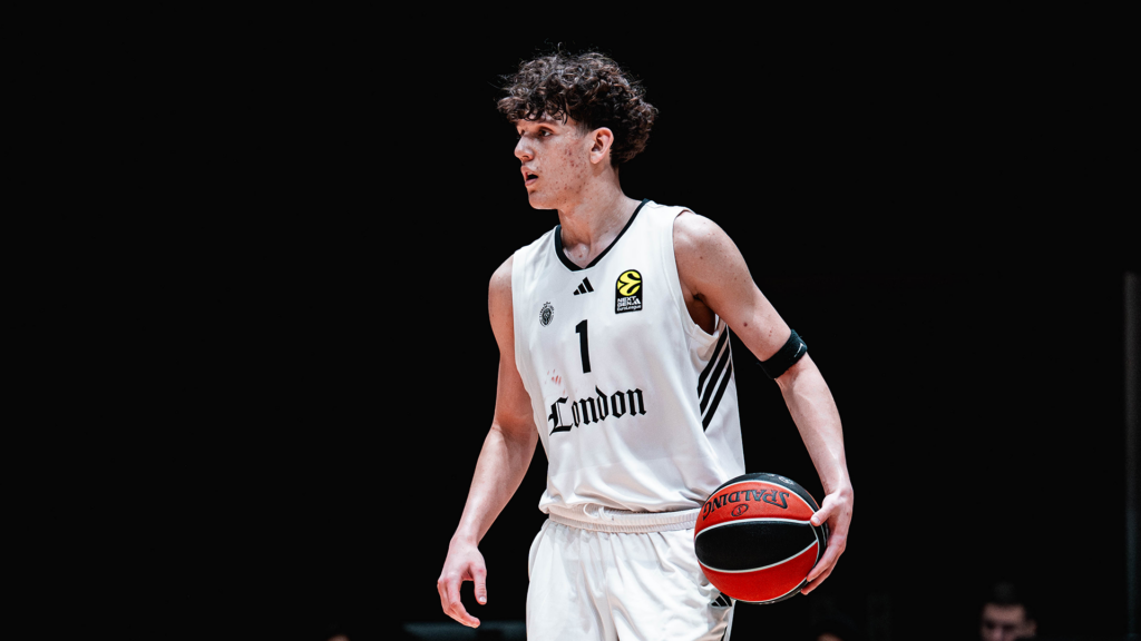 Emilis Zibuda pictured in London Lions kit during EuroLeague Next Generation Tournament action.