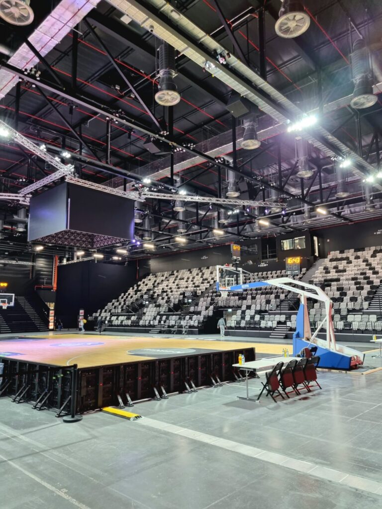An empty indoor basketball arena before a game, used for a Great Britain Men v Iceland preview.