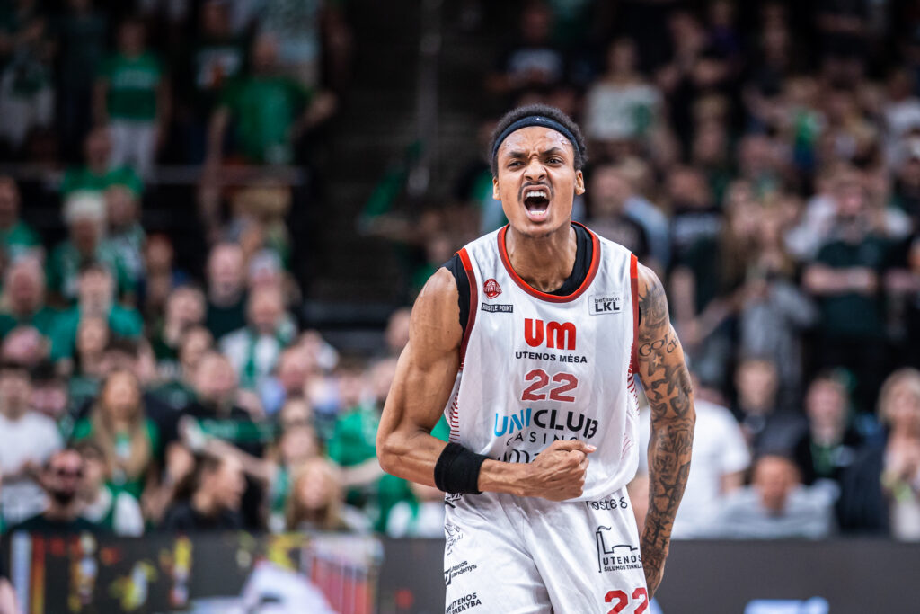 Maxwell Lewis celebrates during game action before joining London Lions on loan.