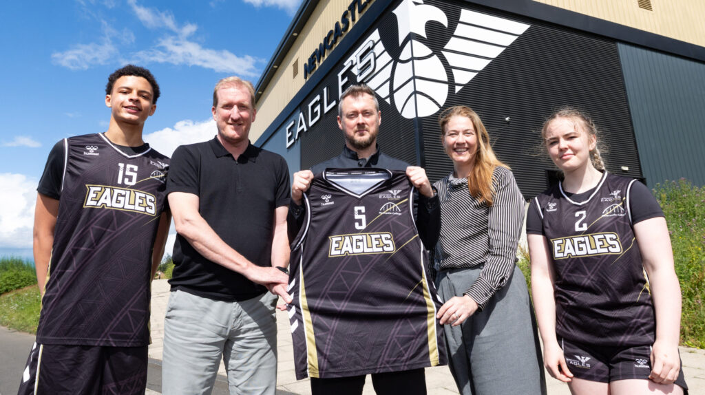Newcastle College Eagles Academy representatives outside the Vertu Arena after securing Category 1 status.