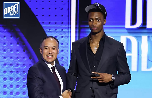 Tobi Lawal after being selected by the Dallas Mavericks in the 2026 NBA Draft.