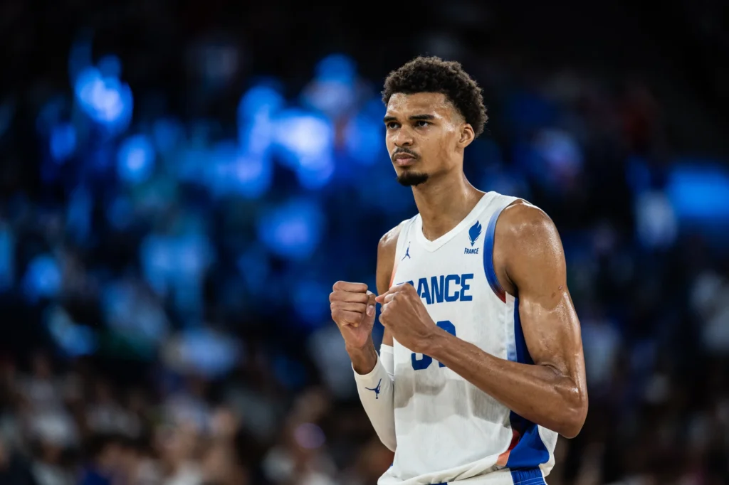 Victor Wembanyama with France ahead of FIBA World Cup qualifying action.