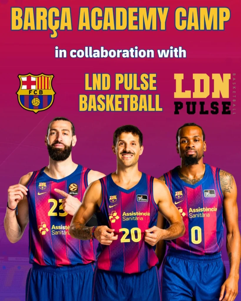 Barça Academy Camp and LND Pulse Basketball promotional graphic
