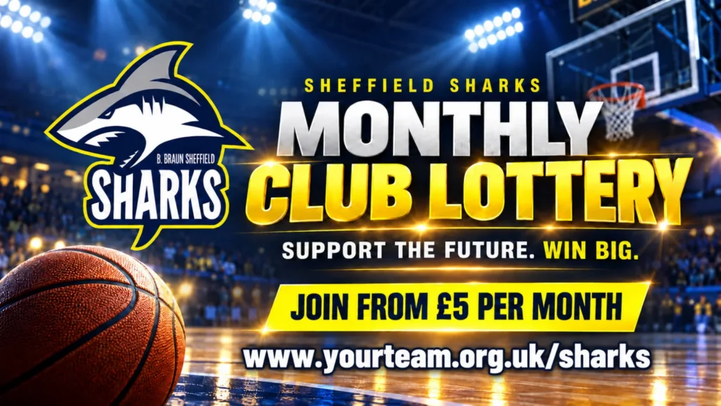 Sheffield Sharks Monthly Club Lottery promotional graphic