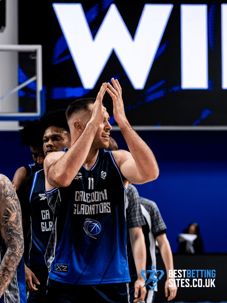 Caledonia Gladiators player applauds on court after the home game against Sheffield Sharks